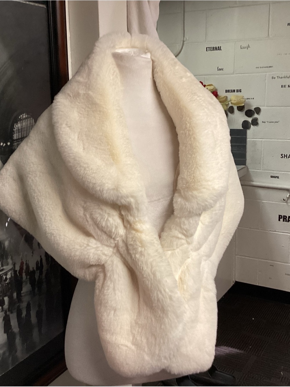 Luxury Cream Faux Fur Shawl Collar Coatigan